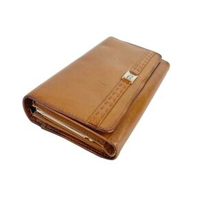Pelle Studio Leather Checkbook Trifold Wallet British Tan Brown, Fine Condition